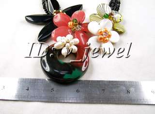 Shell pearl onyx crystal flower necklace/earring set VJ  