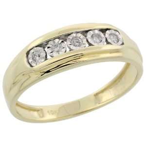 10k Gold 5 Stone Mens Diamond Band, w/ 0.10 Carat Illusion Set 