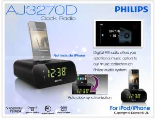 Philips AJ3270D Docking Station System Clock Radio Speaker Dock for 