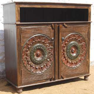 Solid Wood Carved TV Stand 2 Storage Cabinet Entertainment Media 