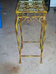 ANTIQUED METAL PLANT STAND PATINA & TURQUOISE (LB)  