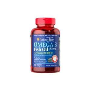 Omega 3 Fish Oil + Vitamin D3 1200 mg/1000 IU 90 Softgels 