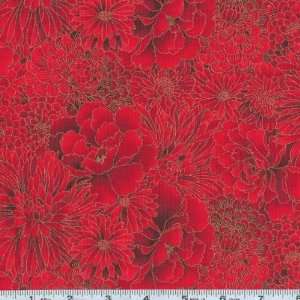  44 Wide Imperial Fusions Tonal Oriental Bouquet Crimson 