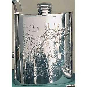  Sheffield Pewter Call of the Wild Elk 6 oz Kidney Flask 