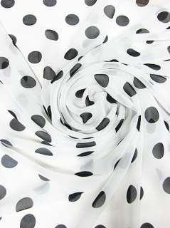 Chiffon Coin size Polka Dots Fabric White Basic yards  