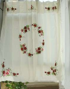 Applique Embroidery Rose Shower Curtain + Valance RED  