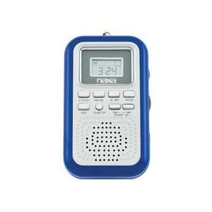   Blue AM/FM Portable Mini Alarm Clock Radio w/Earphones Electronics