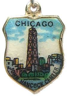 CHICAGO JOHN HANCOCK Silver Enamel Travel Shield Charm  