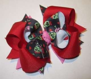 Valentines Skull Rockabilly Boutique Hair Bow Layers Loops Spikes 