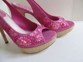   Dior Pink Python/Raffia Slingback/Shoes/Pumps/Heels Sz 37  