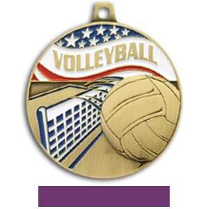   Volleyball Medals M 750 GOLD MEDAL/PURPLE RIBBON 2 1/4 Sports