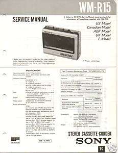 Original Sony Service Manual WM R15 Cassette recorder  