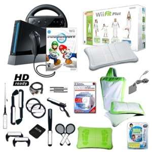Nintendo Wii Black Mario Kart Ultimate Holiday Bundle with Wii Fit 