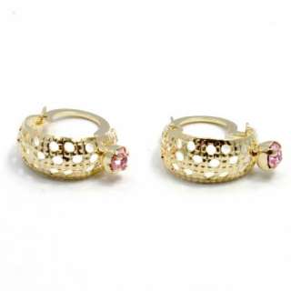 Little Hoop Earrings Pink Swarovski Crystal Gold 18k GF Baby Girl 10mm 