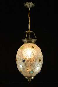 VICTORIAN STYLE JEWELED ETCHED HANGING OIL LAMP  