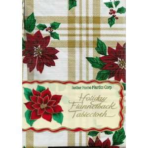 Vinyl Tablecloth with Flannel Back 60 Round Holiday Poinsettia with 