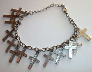 TARNISHED MULTI CROSS Charm Emo Grunge Rumi Bracelet  