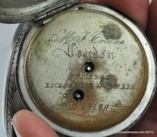 Antique 19thC M.J. Tobias London KW Silver Hunters Case Pocket Watch 
