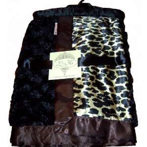   Plush Faux Fur Satin Baby Brown Leopard Print Blanket Silky & Satiny