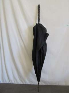 Vintage Black Umbrella Ornate Silverplate Handle  