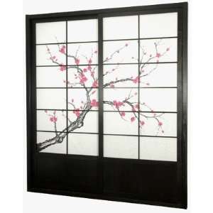 Oriental Furniture DOOR CBLSS Black Cherry Blossom Shoji Sliding Door 