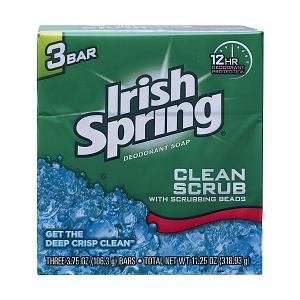 Irish Spring Deodorant Bath Bar Soap Clean Scrub, 3.75 Ounce Each, 3 