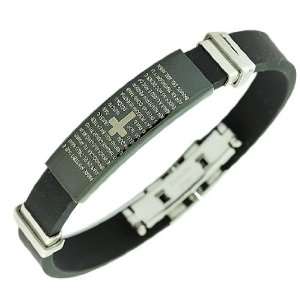   Black Rubber Lord Our God Prayer in Spanish Mens Bracelet with Cross