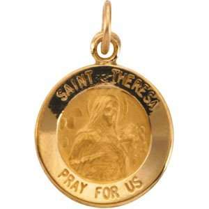  14K Yellow Gold 12.00 MM St. Theresa Medal Jewelry