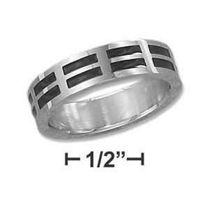 Stainless Steel Mens 6mm High Polish and Black Inlay Band Ring   Size 