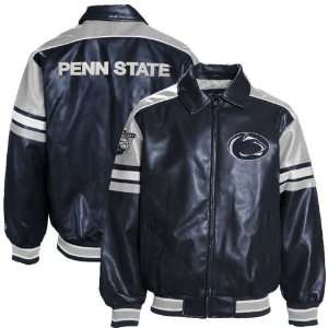  Penn State Nittany Lions Navy Blue Varsity Full Zip Pleather Jacket 