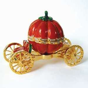   Gold Plated Swarovski Crystal Pumpkin Carriage Trinket Box Jewelry