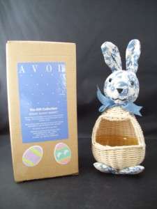 LOOK Avon Blue White Wicker Bonny Bunny Egg Basket NIB  