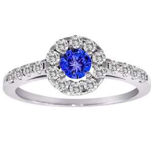 Platinum Halo Round Diamond & Tanzanite Ring (1 cttw, H I, SI)   Size 