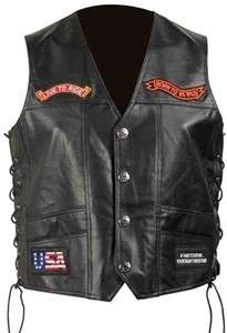 NEW MENS LEATHER MOTORCYCLE JACKET, VEST, CHAPS, GLOVES 4 PC COMBO 