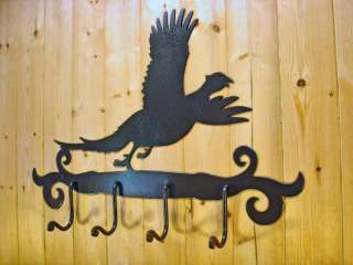 Wrought Iron Pheasant Coat Rack, Lodge Metal Art  