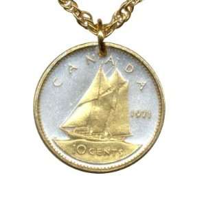   Coin Necklace   Canadian 10 cent Bluenose sail boat (U.S. dime size