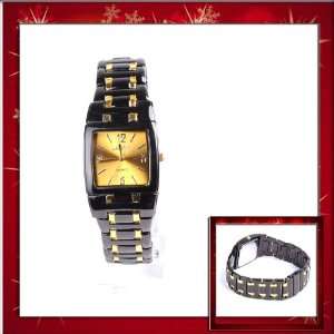    Golden Square Dial Black Gold Chain Strap Watch Black W0311 Beauty